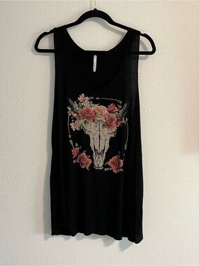 Acting Pro Black Tank Top with Floral Skull Graphic Size 3X